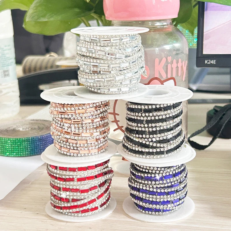 High Quality 3*7 Self Adhesive Crystal Applique Trim Bling Diamond Strass Banding Sticker for Garments and Shoes
