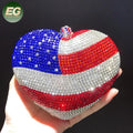 LEB1500 American Flag Rhinestone Purses Clutch Evening Shaped Dazzling Crystal Bling Heart Purse