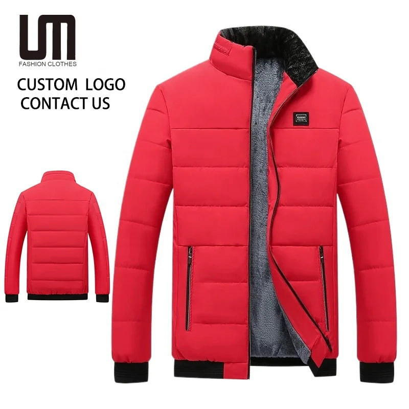 2025 Men's Winter Jacket Thickened Parka Stand Collar Warm Padded Coat Windproof Zipper Overcoat for Cold Weather