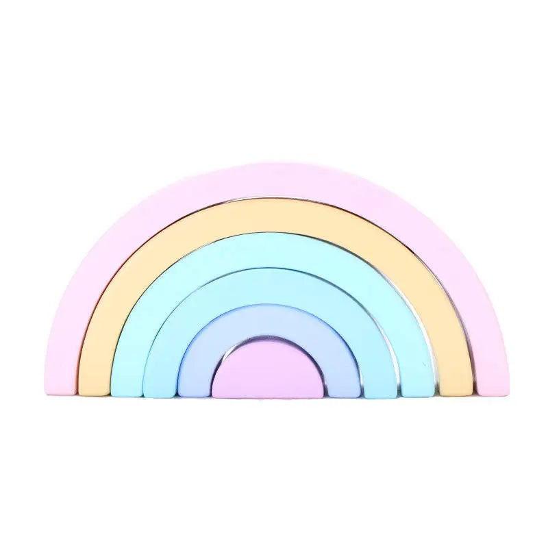 Pastel Nesting Rainbow Building Blocks Educational Creative DIY Small Scale Toy Wood Macaron Color Stacker Toy