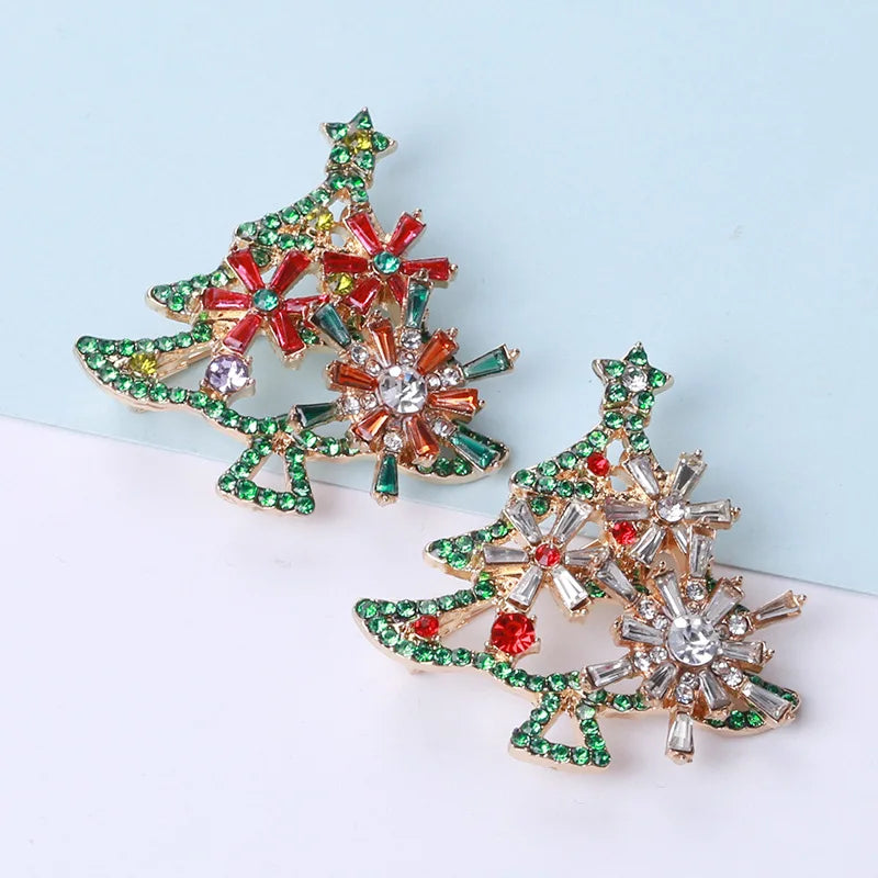 Luxury Christmas Tree Alloy Brooch Pin Rhinestone Brooch for Wedding Engagement Children's Clothing Bag Decoration Pearl Car