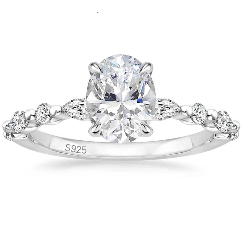 OAHLAN 3ct Oval Cut Cubic Zirconia 925 Sterling Silver Rings for WomenEngagement Wedding Rings Solitaire Halo Fashion Jewelry