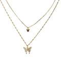 Women's Double-Layered Flash Diamond Necklace with Thin Alloy Clavicle Chain Vintage Style Butterfly Design for Anniversaries