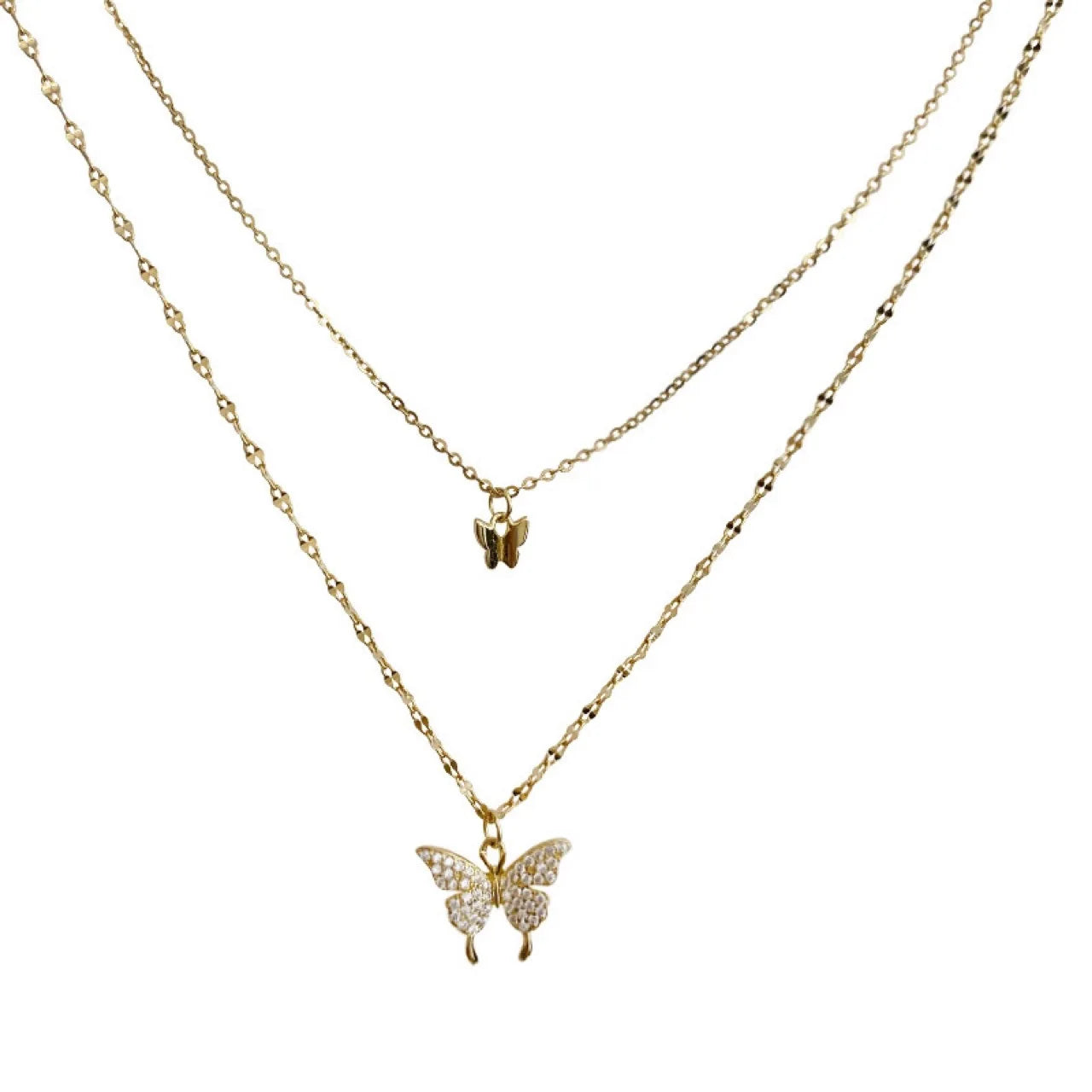 Women's Double-Layered Flash Diamond Necklace with Thin Alloy Clavicle Chain Vintage Style Butterfly Design for Anniversaries