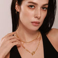 New Trendy OT Clasp Necklace Square Zirconia Blade Chain Double Layers Fashion Stainless Steel Gold Plated Accessory Necklace