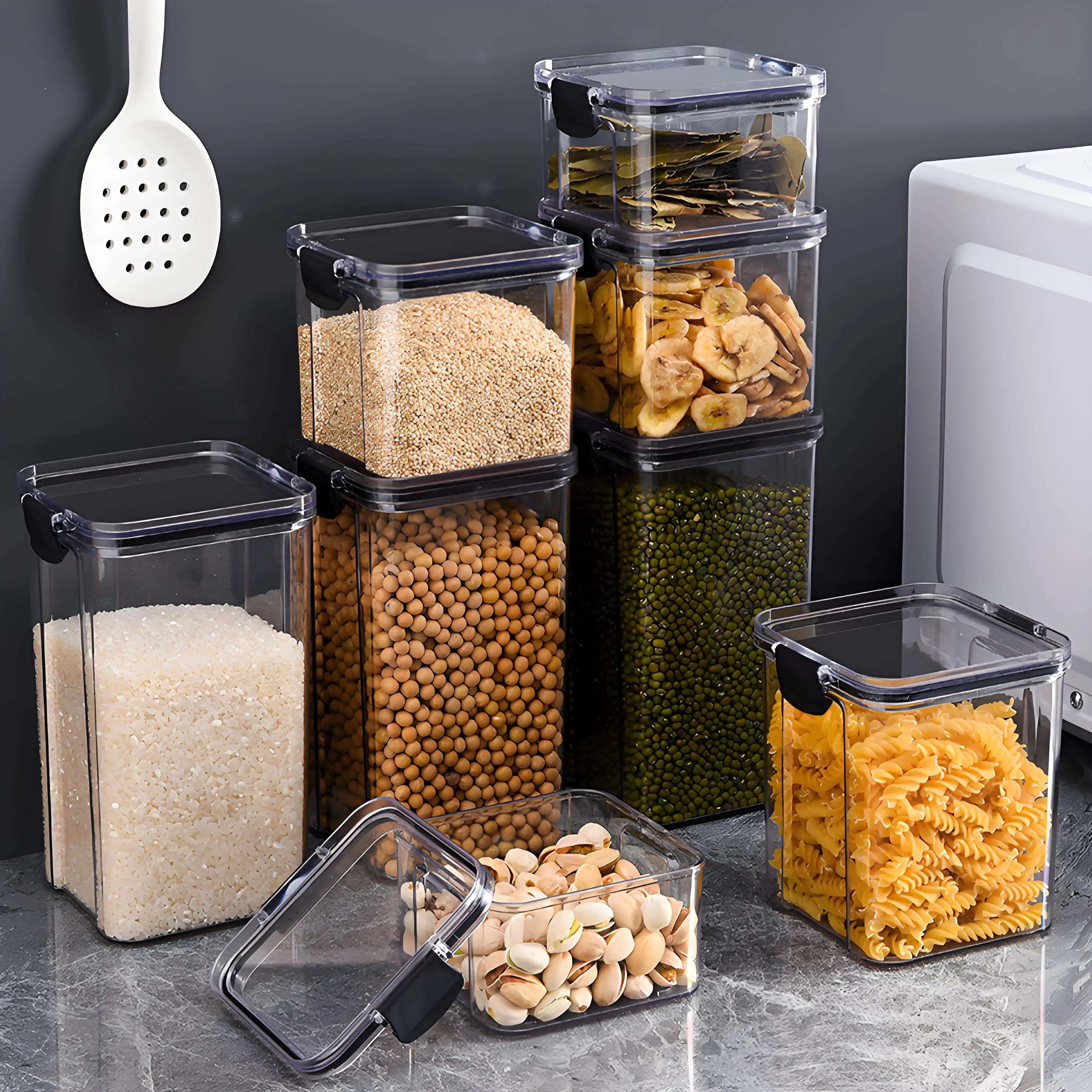 Transparent PET Plastic Airtight Food Storage Jars with Lids Hot Products for Kitchen Storage Organization and Camping