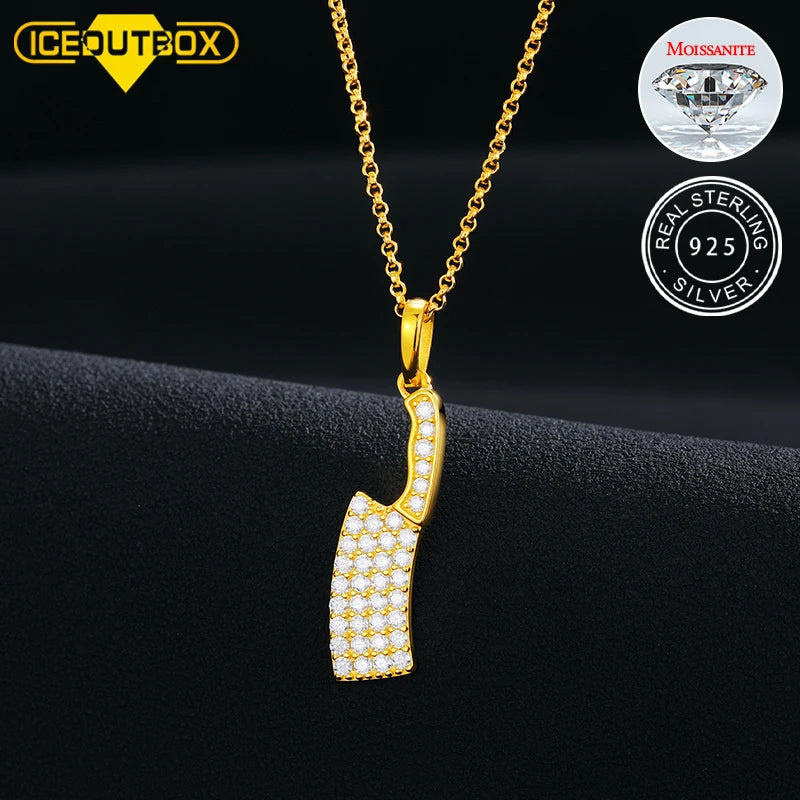 Luxury Custom Hip Hop Pendant Iced Out Moissanite 10K 14k 18k Gold Plated Knife Pendant Necklace
