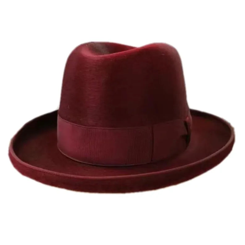 New 6 Colors Men's 100% Australia Wool Felt Fedora Dress Luxury Hats for Men Godfather Man Formal Hat