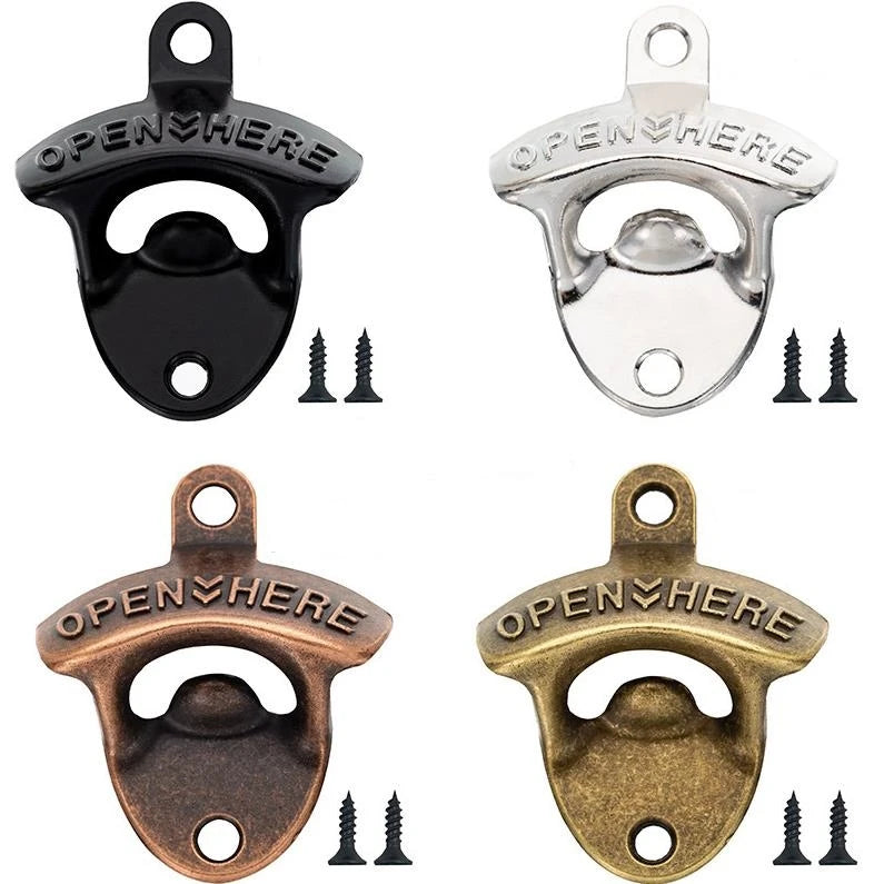 Wholesale Open Here  Iron Wall Mount Bottle Opener Retro Rustic Antique Vintage Wall Mounted Beer Bottle Openers Custom