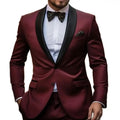 Men's Suits Skinny Burgundy Outfits Black Shawl Lapel Single Breasted 2 Piece Jacket Pants Formal Full Set Wedding Male Clothing