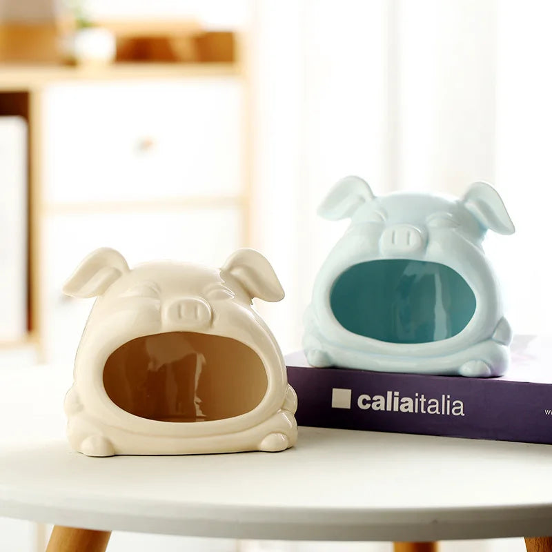 Original Design Pig-Shaped Eco-Friendly Ceramic Hamster Hide for Summer Cooling