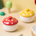 Ceramic Baking Bowl Heat-resistant Cute Mushroom Plate Small Steamed Egg Bowl With Double Ears and Lid for Kids