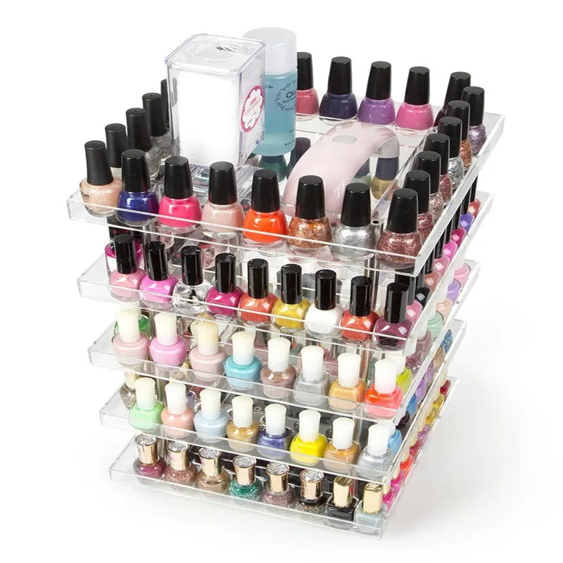 5 Tier Acrylic Clear Nail Polish Display Stand 360 Rotating Makeup Cosmetics Box Organizer Carousel Shelf