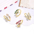 RM1495 Hot Selling Chic Colorful Enamel Pastel Rainbow Cubic Zirconia CZ Baguette Pave Evil Eyes Heart Rings for Ladies Women