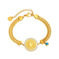 Wholesale Women's Fashion Bracelet Diamond-Inlaid Round Brand Portrait in Gold Plated Stainless Steel for Weddings and Gifts
