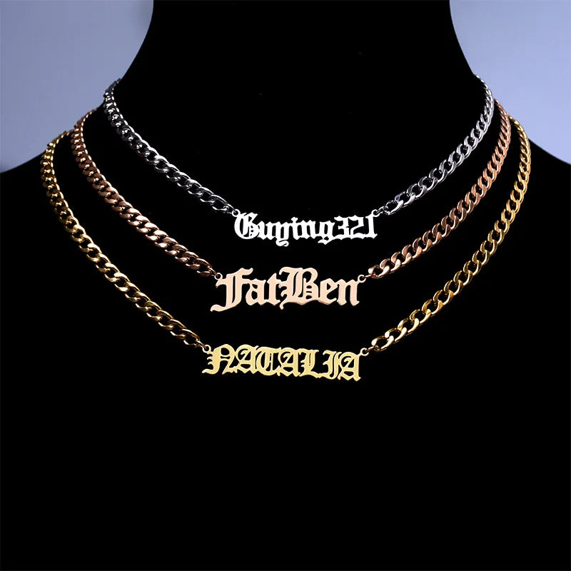 Hips Hop Personalized Letter Pendant Necklace Chunky Curb Chain Non Tarnish 18k Gold Plated Stainless Steel Custom Name Necklace