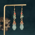 SC Chinese Style Gold Plated Earrings Vintage Imitation Jade Dangle Earrings Multicolor Enamel Earrings for Women