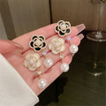 2022 Camellia Pearl Flash Diamond Sasanqua Flower Drop Earrings Feminine Design Orecchini Da Donna Flower Stud Earrings