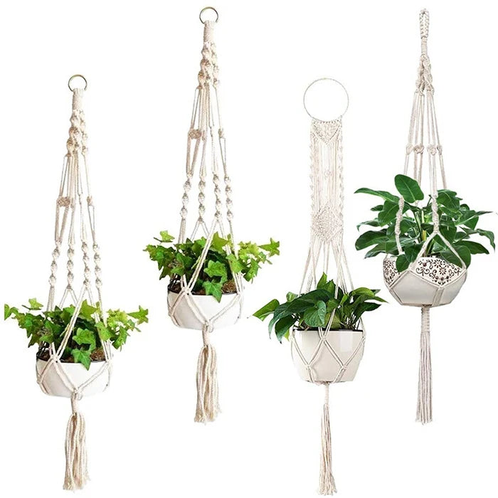 Hot Sale 4 Pack Macrame Cotton Rope Plant Hanger Indoor & Outdoor Home & Garden Hanging Plant Holder
