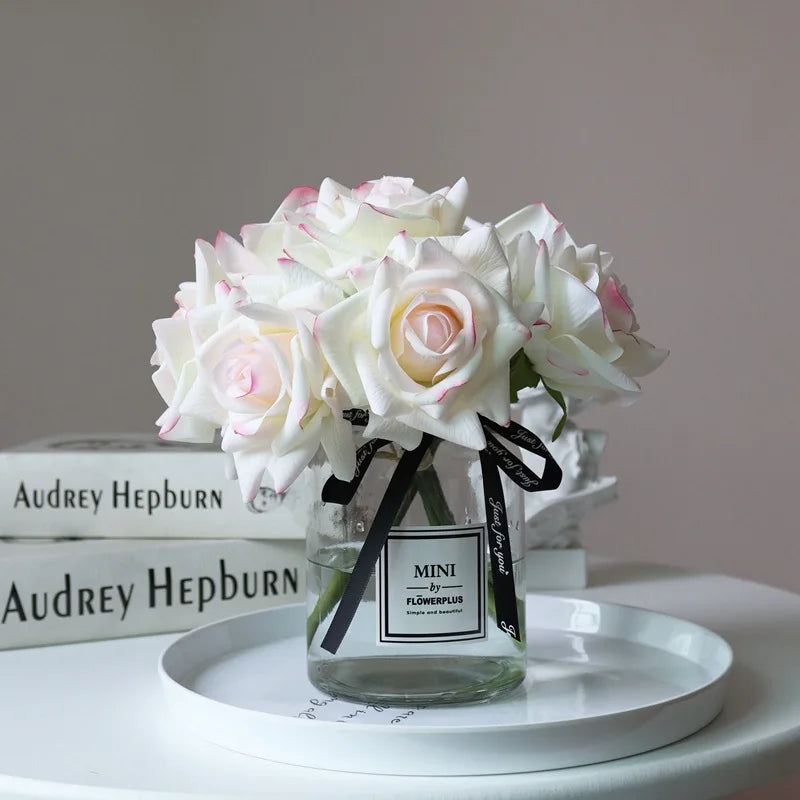 Y-H032 Artificial Flowers Big Head Real Touch Moist Latex White Red Artificial Rose Flowers for Wedding Home Decor