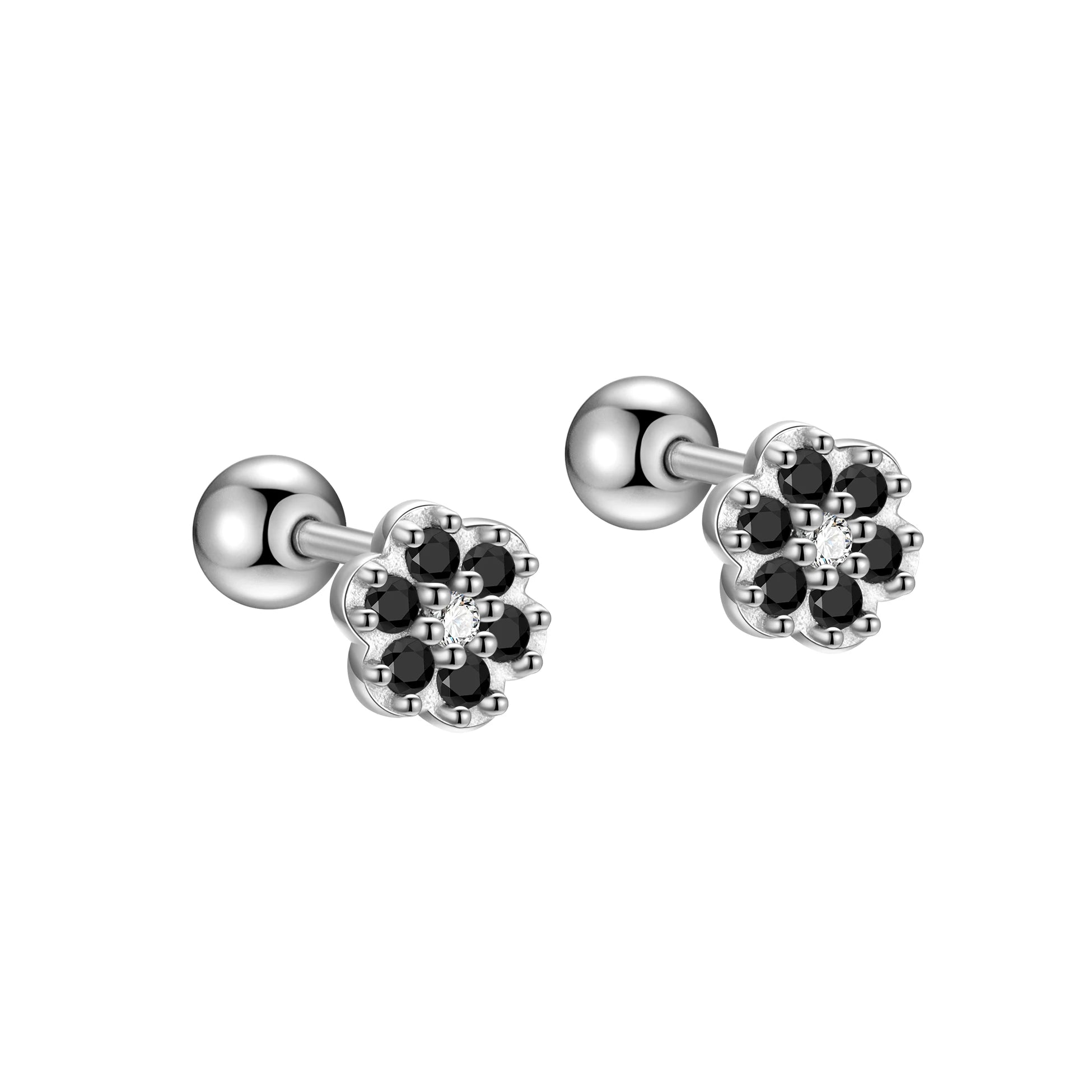 2025 Flower Designer Stud 925 Sterling Silver Round Black CZ Screw Back Earrings Set For Women Fine Jewelry Wholesale