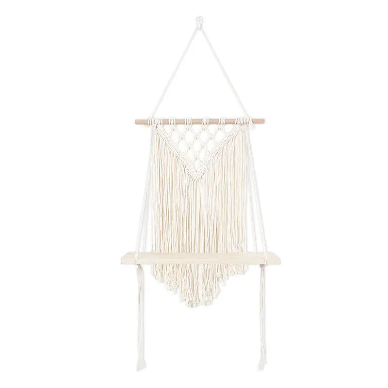 Modern Style Tassel Rope Wall Shelves Home Decor Wooden Helf Brackets Plant Wall Shelf
