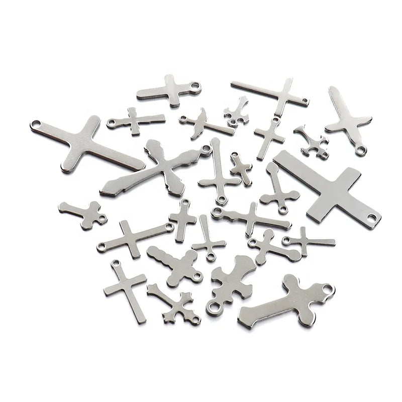 Stainless Steel Cross Charms for DIY Pendant Necklace Bracelet Making Earrings Findings Handicraft Jewelry Supplies