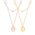 Double Layer Tassel Pendant Blank Women's Stainless Steel Rose Gold Plated Round Charms Beaded Chain Necklace Gift