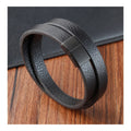 Luxury Cuff Cord Simple Cowhide Genuine Leather Wide Double Layer Men's Bracelets Stainless Steel Woven Jewelry OT-201