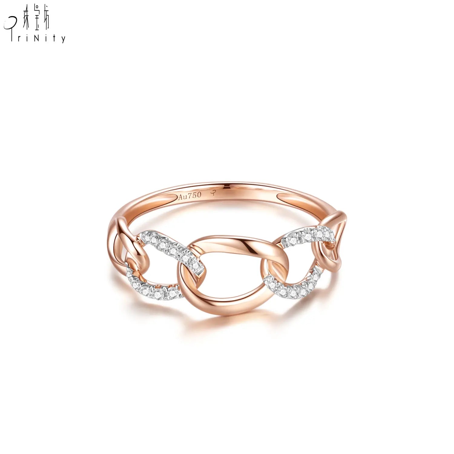 High Quality Wholesale Handmade Elegant Classic Shiny Fine Ring Jewelry Minimalist 18K Solid Rose Gold Real Natural Diamond Ring