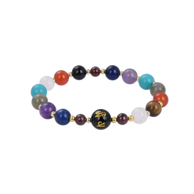 Wholesale 8mm Stone Bracelet Natural Red Garnet Mix Black Onyx Engrave Beads Elastic Bracelets for Men Women