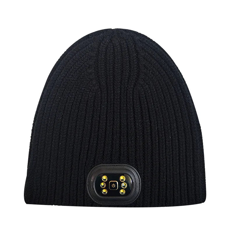 Factory Custom New LED Headlamp Lighting Night Fishing Beanie USB Led Knitted Hat