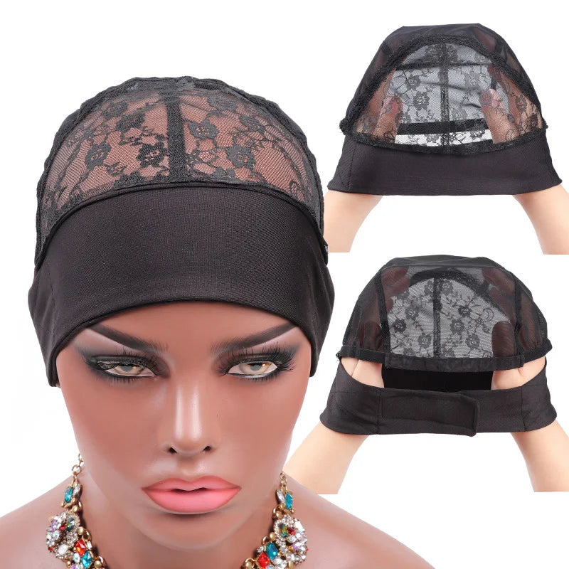 Headband Lace Wig Cap With Adjustable Magic Tape Band New Arrival Weaving Wig Caps for Making Wigs Black Lace Dome Caps