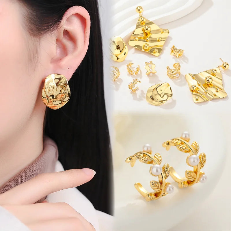 Wholesale Earrings Women Cheap Clip-On Stud Women's Earrings 18K Laminated Gold Bisuterias Plated Joyeria