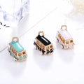Lovely Bus Pendant Jewelry Accessories Rhinestone BRT Car Enamel Charms Gold Tone Oil Drop DIY Bracelet Floating
