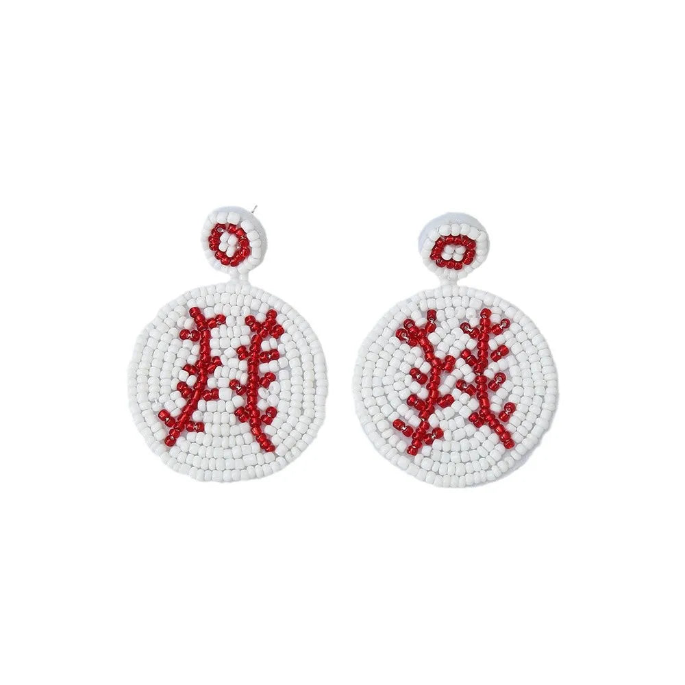 Wholesale Simple Sports Style Seed Beads Diy Hand-woven Baseball Rice Beads Earrings