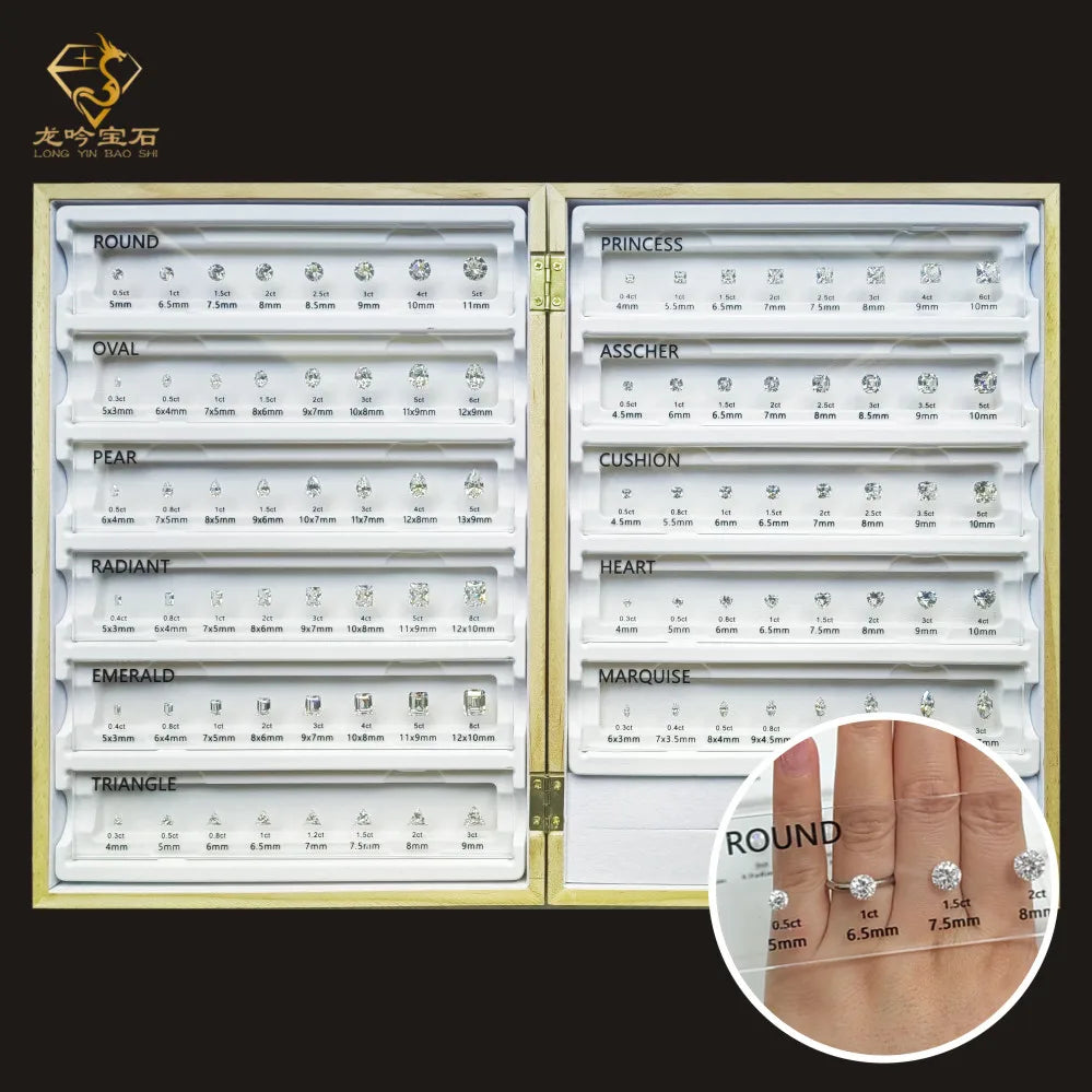 Fancy Shapes Diamonds Size Reference Chart Diamond Size Chart Set Box 5A Cubic Zirconia Ring Main Stone Comparison Tool