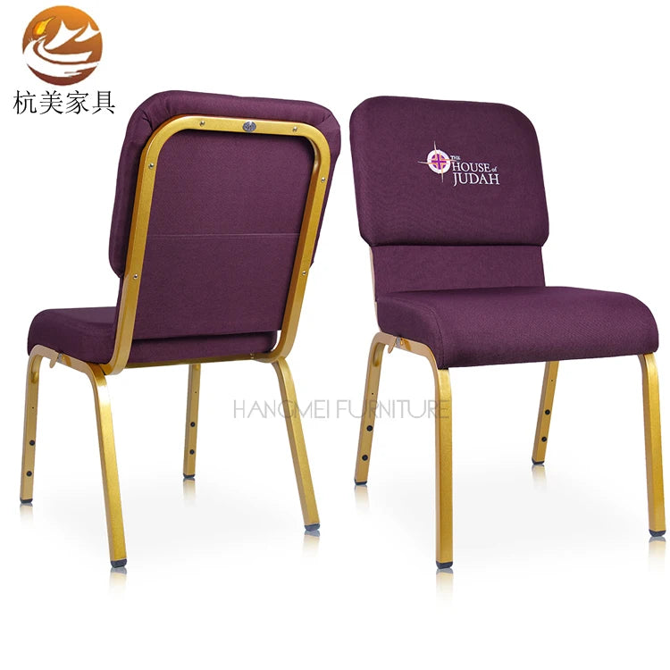 HM-C71 Purple Fabric LOGO Kenya Church Chairs-Metal Frame Durable Commercial Dining & Hotel Chairs for Hospital Use