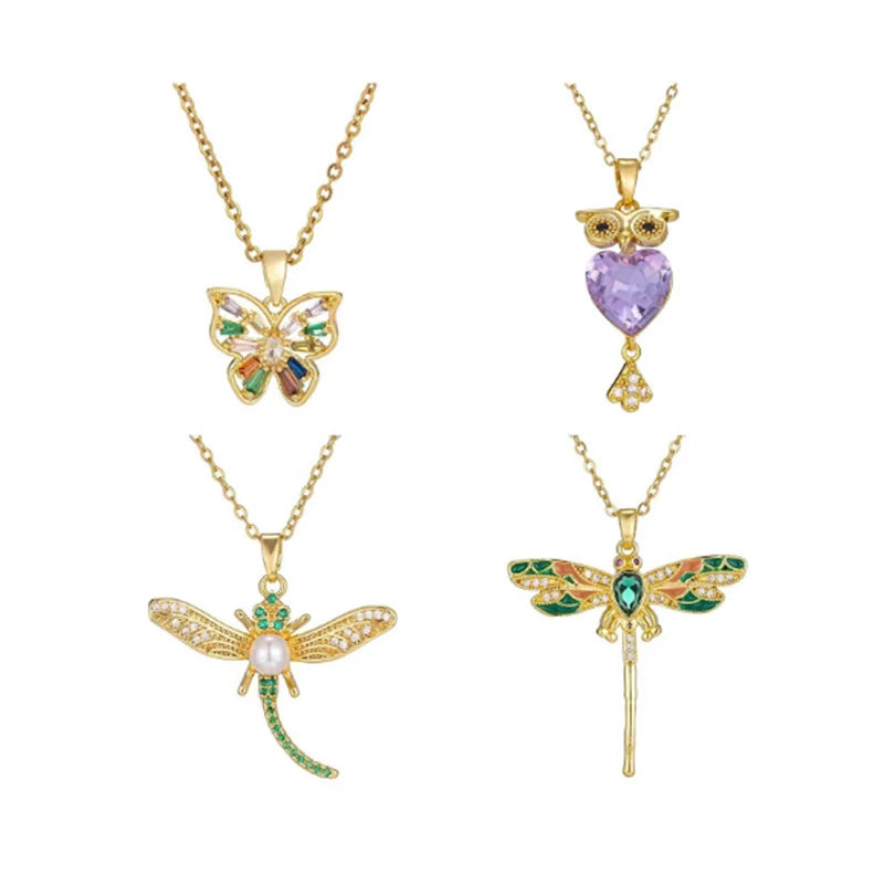 Mylove Animal Jewelry Butterfly Dragonfly Owl Necklace Golden Colorful Zircon Pendant Women Fashion