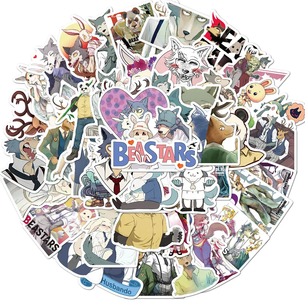 50Pcs Japanese Anime BEASTARS Decorative Stickers for Laptop Bottle Waterproof PVC Cartoon Decor Sticker