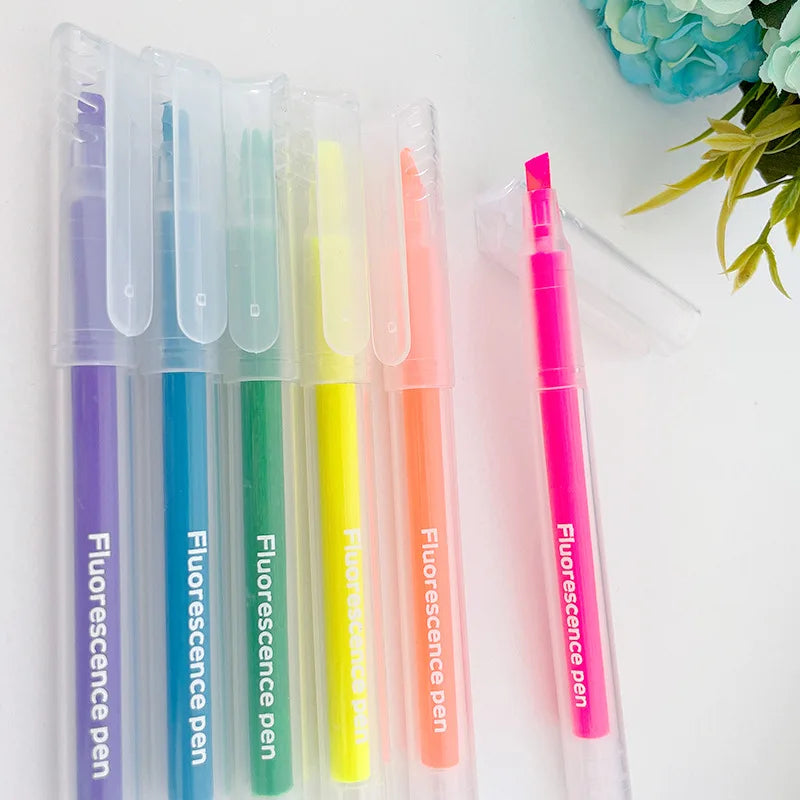 Japanese Korean Recommended Jumbo Highlighter Pen 6 Colors Dual-side Writing Slanted Brush Tip Candy Colors Students Key Line