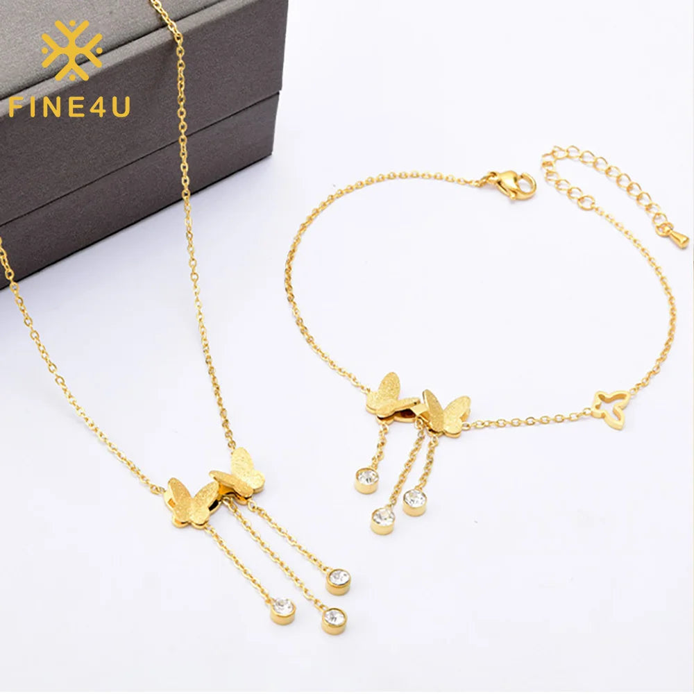 Summer Tarnish Free Jewelry Frosted Butterfly Tassel Zirconia 18k Gold Plated Ankle Bracelets for Women