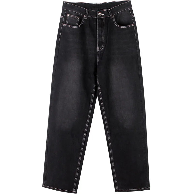 Fitspi European American Street Trends Black Washed Jeans Men's Hip Hop Loose Plus Size Youth Trousers