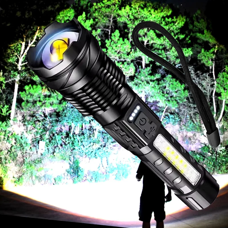 2026 Wholesale Portable High Power LED Tactical Flashlight IP54 Waterproof Zoom USB C Rechargeable 200-300M Beam Camping Running