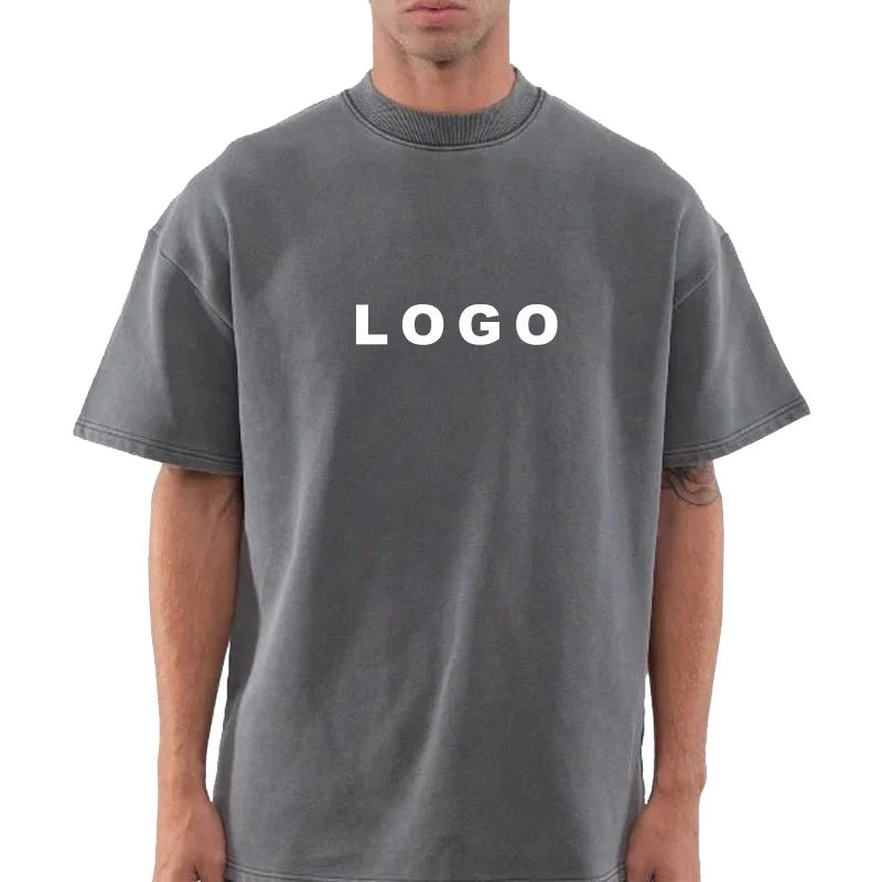 Wholesale Men Luxury Cotton Spandex Heavyweight T-Shirt Plain Print Mock Neck T Shirt