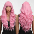 Heat Resistant Fiber Long Wig Pink Large Wave Curly Hair Synthetic Wig Curly Hair Matte High Density Real Photo