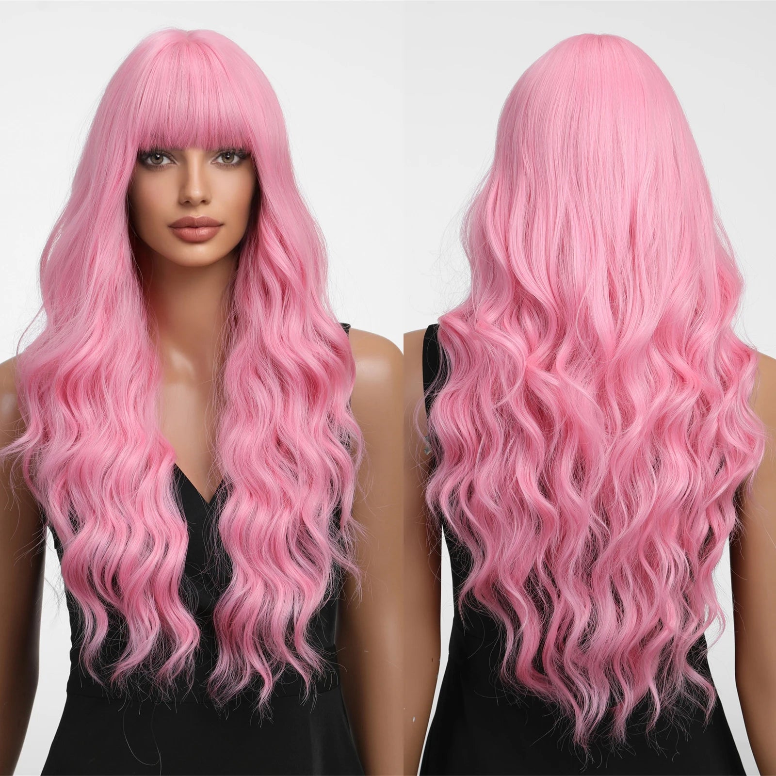 Heat Resistant Fiber Long Wig Pink Large Wave Curly Hair Synthetic Wig Curly Hair Matte High Density Real Photo