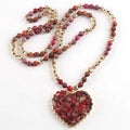 Fashion Boho Jewelry Accessories Natural Stone  6mm Imperial Jasper Crystal Glass Knotted Love Unique Heart Pendant Necklace