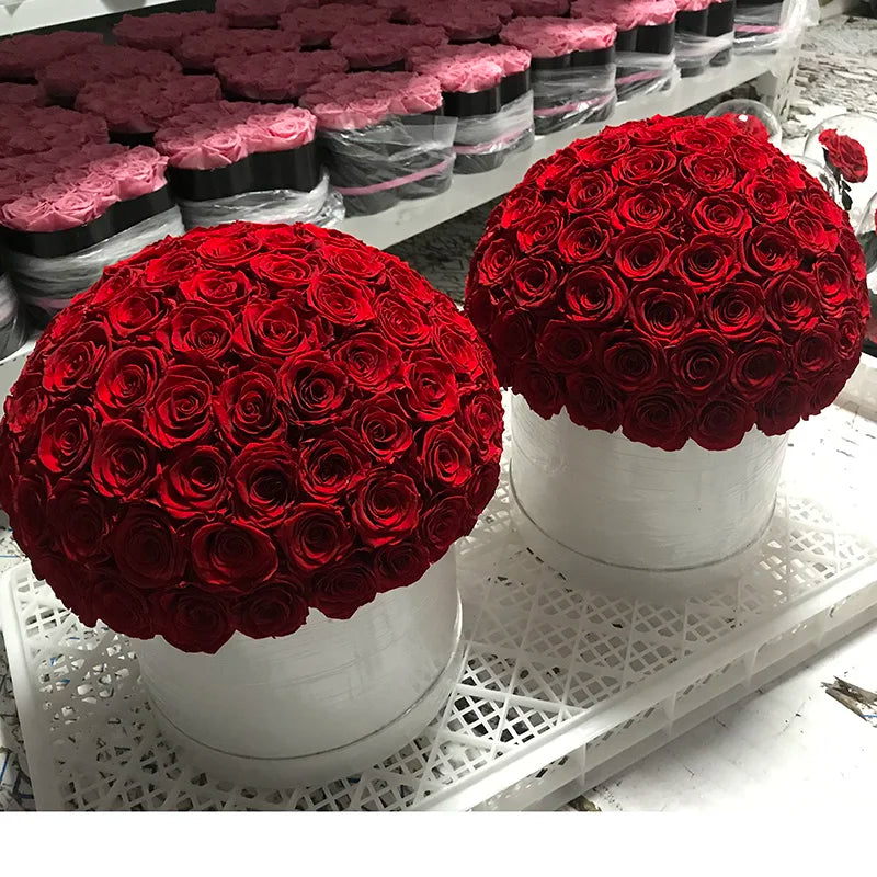 Wholesale No Label Scented Preserved Flower Forever Rose Hat Box Real Flower Forever Rose in the Box