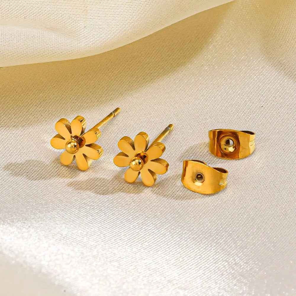 Nabest 18k Gold Plated Stainless Steel Daisy Flower Stud Earing Jewelry Waterproof Women Teen Girls Earrings
